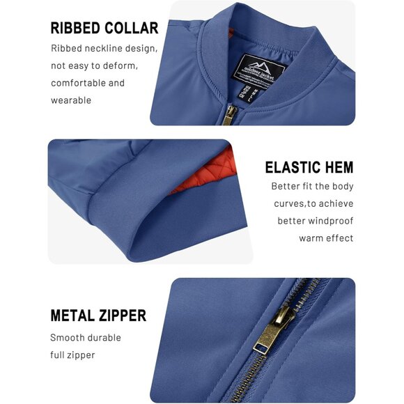 Tacvasen Mens Blue Bomber Winter Warm Padded Work Coat Casual Windproof Jackets - Picture 5 of 6